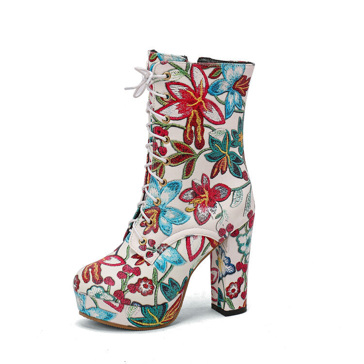 Noemi Floral Platform Boots